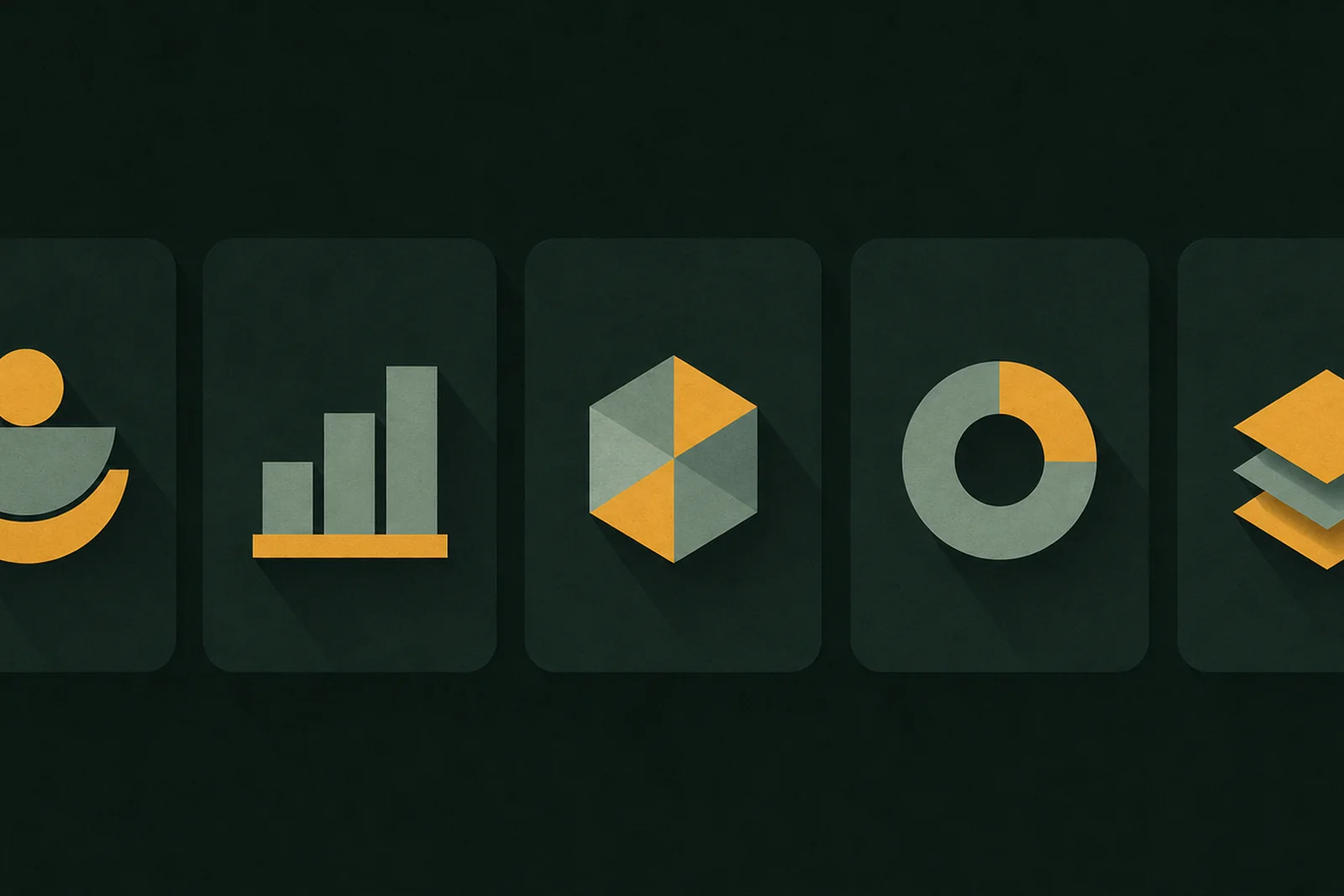 The five categories of online casino games — CKBD Guide Illustration: five cards, each carrying a different geometric mark for a category of casino game